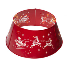 Load image into Gallery viewer, 26"D Galvanized Metal Santa on Sleigh Tree Collar with Light String