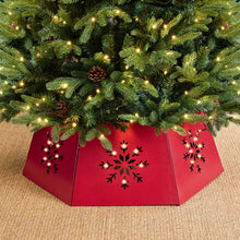 Load image into Gallery viewer, 26"D Red Hexagonal Metal Cutout Snowflake Tree Collar with Light String