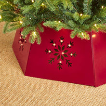 Load image into Gallery viewer, 26"D Red Hexagonal Metal Cutout Snowflake Tree Collar with Light String