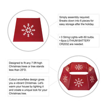 Load image into Gallery viewer, 26"D Red Hexagonal Metal Cutout Snowflake Tree Collar with Light String