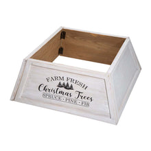 Load image into Gallery viewer, 26"L Washed White Wooden Trapezoid Farm Fresh Christmas Tree Collar
