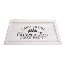 Load image into Gallery viewer, 26"L Washed White Wooden Trapezoid Farm Fresh Christmas Tree Collar