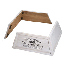 Load image into Gallery viewer, 26"L Washed White Wooden Trapezoid Farm Fresh Christmas Tree Collar