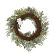 Load image into Gallery viewer, 24"D Flocked Pinecone & Antler Wreath With Lights