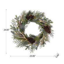 Load image into Gallery viewer, 24"D Flocked Pinecone & Antler Wreath With Lights
