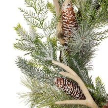 Load image into Gallery viewer, 24"D Flocked Pinecone & Antler Wreath With Lights