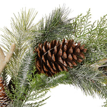 Load image into Gallery viewer, 24"D Flocked Pinecone & Antler Wreath With Lights