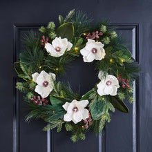 Load image into Gallery viewer, 24"D Iced Magnolia Berry Pine Wreath With Lights