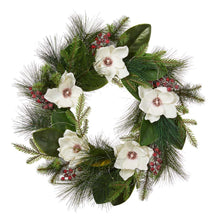 Load image into Gallery viewer, 24"D Iced Magnolia Berry Pine Wreath With Lights