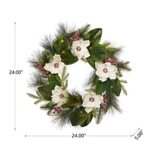 Load image into Gallery viewer, 24"D Iced Magnolia Berry Pine Wreath With Lights
