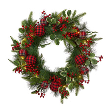 Load image into Gallery viewer, 24"D Ornament Berry Holly Pine Wreath With Lights