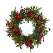Load image into Gallery viewer, 24"D Ornament Berry Holly Pine Wreath With Lights