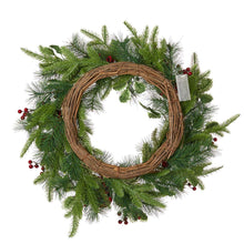 Load image into Gallery viewer, 24"D Ornament Berry Holly Pine Wreath With Lights