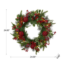 Load image into Gallery viewer, 24"D Ornament Berry Holly Pine Wreath With Lights