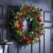 Load image into Gallery viewer, 24"D Ornament Berry Holly Pine Wreath With Lights
