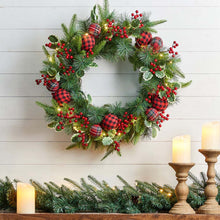 Load image into Gallery viewer, 24"D Ornament Berry Holly Pine Wreath With Lights