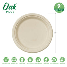 Load image into Gallery viewer, 9 inch Natural Compostable & Disposable Sugarcane Plates, 300 Pack