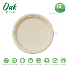 Load image into Gallery viewer, 10 inch Natural Compostable & Disposable Sugarcane Plates, 300 Pack