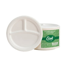 Load image into Gallery viewer, 9 inch White Compostable & Disposable Sugarcane Sectional Plates, 300 Pack