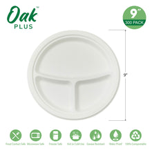 Load image into Gallery viewer, 9 inch White Compostable & Disposable Sugarcane Sectional Plates, 300 Pack