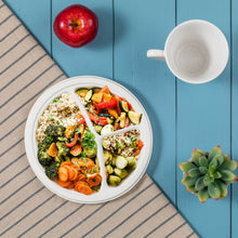 Load image into Gallery viewer, 9 inch White Compostable & Disposable Sugarcane Sectional Plates, 300 Pack