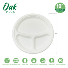 Load image into Gallery viewer, 10 inch White Compostable & Disposable Sugarcane Sectional Plates, 300 Pack