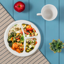 Load image into Gallery viewer, 10 inch White Compostable & Disposable Sugarcane Sectional Plates, 300 Pack