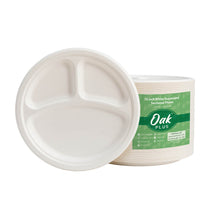 Load image into Gallery viewer, 10 inch White Compostable & Disposable Sugarcane Sectional Plates, 300 Pack