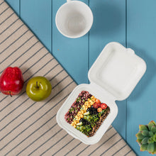 Load image into Gallery viewer, 6 inch White Compostable & Disposable Sugarcane Clamshell Containers, 300 Pack