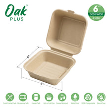 Load image into Gallery viewer, 6 inch Natural Compostable & Disposable Sugarcane Clamshell Containers, 300 Pack