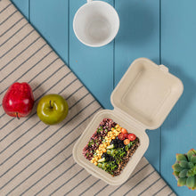 Load image into Gallery viewer, 6 inch Natural Compostable & Disposable Sugarcane Clamshell Containers, 300 Pack