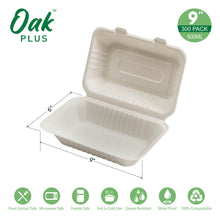 Load image into Gallery viewer, 9 inch White Compostable & Disposable Sugarcane Clamshell Containers, 300 Pack