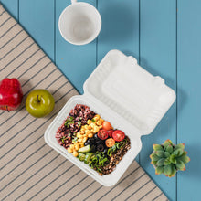Load image into Gallery viewer, 9 inch White Compostable & Disposable Sugarcane Clamshell Containers, 300 Pack