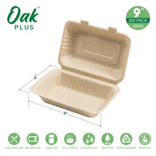 Load image into Gallery viewer, 9 inch Natural Compostable & Disposable Sugarcane Clamshell Containers, 300 Pack