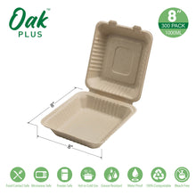 Load image into Gallery viewer, 8 inch Natural Compostable & Disposable Sugarcane Clamshell Containers, 300 Pack