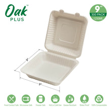 Load image into Gallery viewer, 9 inch White Compostable & Disposable Sugarcane Clamshell Containers, 300 Pack