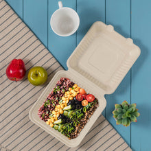 Load image into Gallery viewer, 9 inch Natural Compostable & Disposable Sugarcane Clamshell Containers, 300 Pack
