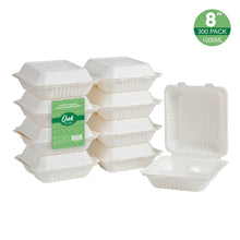 Load image into Gallery viewer, 8 inch White Compostable & Disposable Sugarcane Sectional Clamshell Containers, 300 Pack