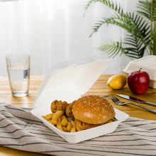 Load image into Gallery viewer, 10 inch White Compostable & Disposable Sugarcane Sectional Clamshell Containers, 300 Pack