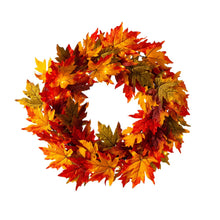 Load image into Gallery viewer, 24"D Fall Lighted Maple Leaves Wreath