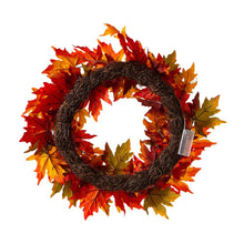 Load image into Gallery viewer, 24"D Fall Lighted Maple Leaves Wreath
