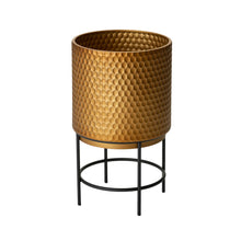 Load image into Gallery viewer, Antique Gold Honeycomb Patterned Metal Potted Planter Stand, Set of 3