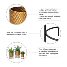 Load image into Gallery viewer, Antique Gold Honeycomb Patterned Metal Potted Planter Stand, Set of 3