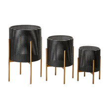 Load image into Gallery viewer, Faux Wicker Black Metal Pot Planter Stand, Set of 3