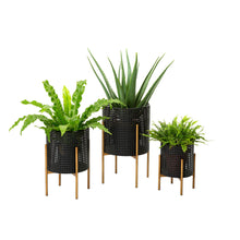 Load image into Gallery viewer, Faux Wicker Black Metal Pot Planter Stand, Set of 3