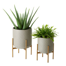Load image into Gallery viewer, Concrete Patterned Metal Pot Planter Stand, Set of 2