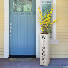 Load image into Gallery viewer, 30"H Double Sided Washed White Wooden Box-shaped "WELCOME, HOME" Porch Sign