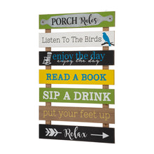 Load image into Gallery viewer, 36.25"H Oversized Rustic Wooden Slats Porch Rules Sign Wall Sign