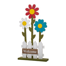 Load image into Gallery viewer, 35.75"H Wooden Trio Flowers and Fence Welcome Porch Décor