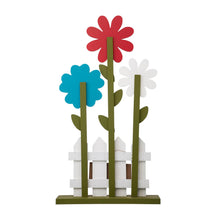 Load image into Gallery viewer, 35.75"H Wooden Trio Flowers and Fence Welcome Porch Décor